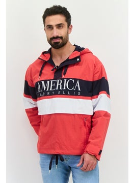 PERRY ELLIS Men Embroidered Logo Half Zip Hooded Jackets, Red  - Image 1