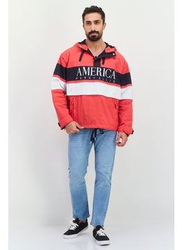 PERRY ELLIS Men Embroidered Logo Half Zip Hooded Jackets, Red  - Image 4
