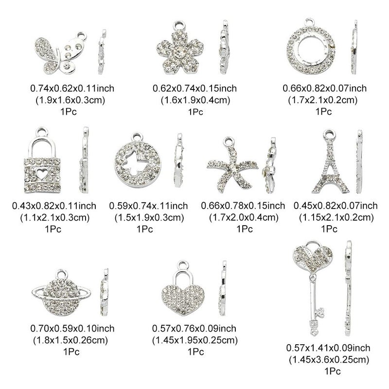 werdecade 10PCS Jewelry Making Silver Rhinestones Charms Mixed Silvery Metal Charms Pendants DIY for Necklace Bracelet Jewelry Making and Crafting (Silver) - Image 4