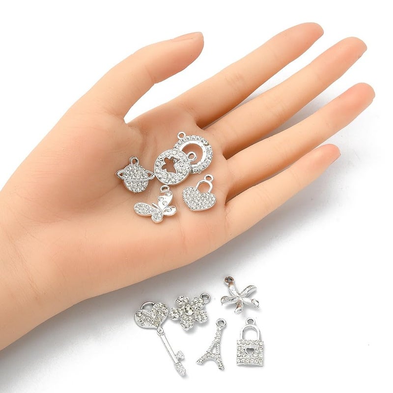 werdecade 10PCS Jewelry Making Silver Rhinestones Charms Mixed Silvery Metal Charms Pendants DIY for Necklace Bracelet Jewelry Making and Crafting (Silver) - Image 3