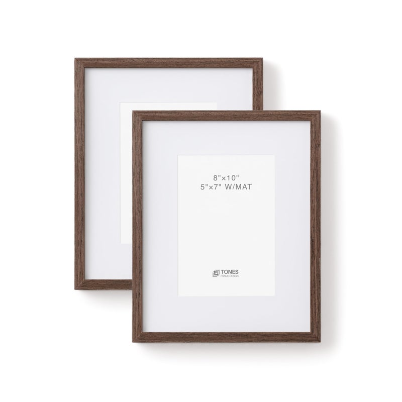 TONES FRAME DESIGN 5x7 Picture Frame  Set of 2  Mat with 4x6 Photo Frames Oak Solid Wood Venner Finish and Plexiglass Front for Tabletop Gallery Wall Home Decor