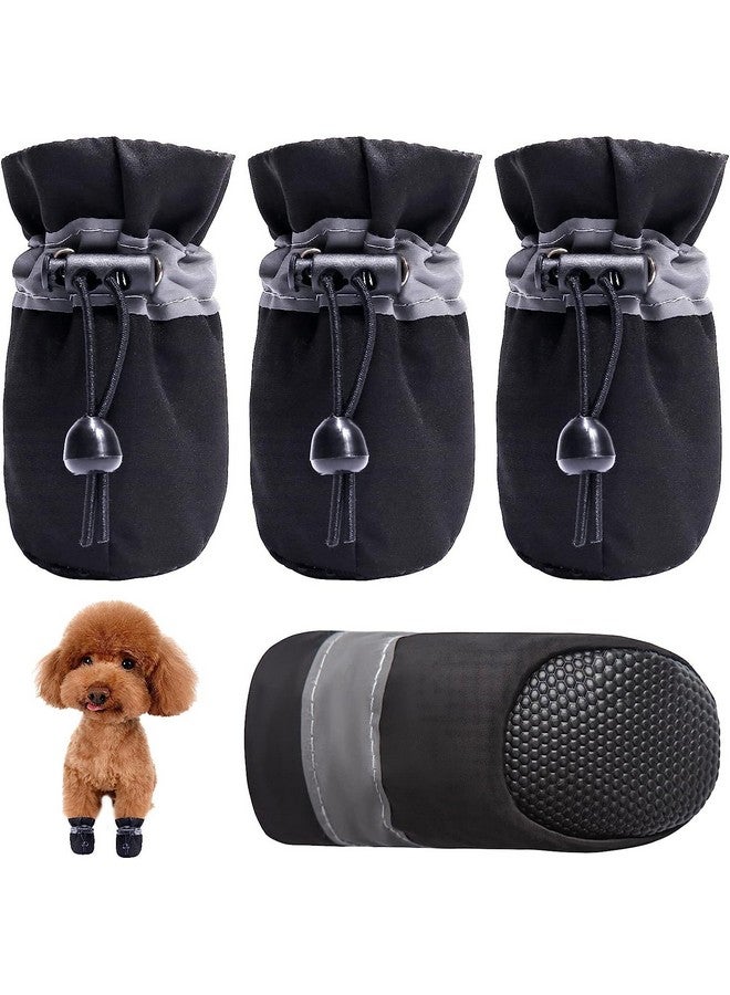 KUTKUT Dog Shoes for Small Puppies,Pack of 4Pcs Anti-Slip Dog Boots with Reflective Stripe & Comfortable Soft Soled Skidproof Sneakers, Adjustable Drawstring for Newely Born Puppies(Black,Size:1)