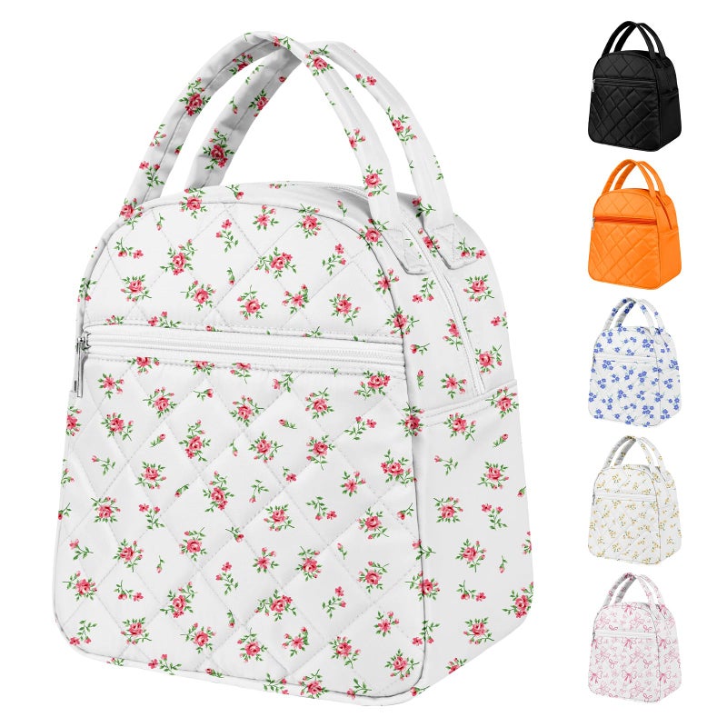 Paquesta Lunch Bag Women Stylish Quilted Lunch Boxes for Adult Fit and Fresh Cooler Insulated Lunchbox for Work Large 11 Liters Cute Compact Lunchbag Waterproof Red Floral - Image 1