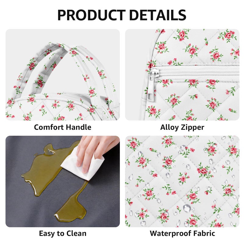 Paquesta Lunch Bag Women Stylish Quilted Lunch Boxes for Adult Fit and Fresh Cooler Insulated Lunchbox for Work Large 11 Liters Cute Compact Lunchbag Waterproof Red Floral - Image 4