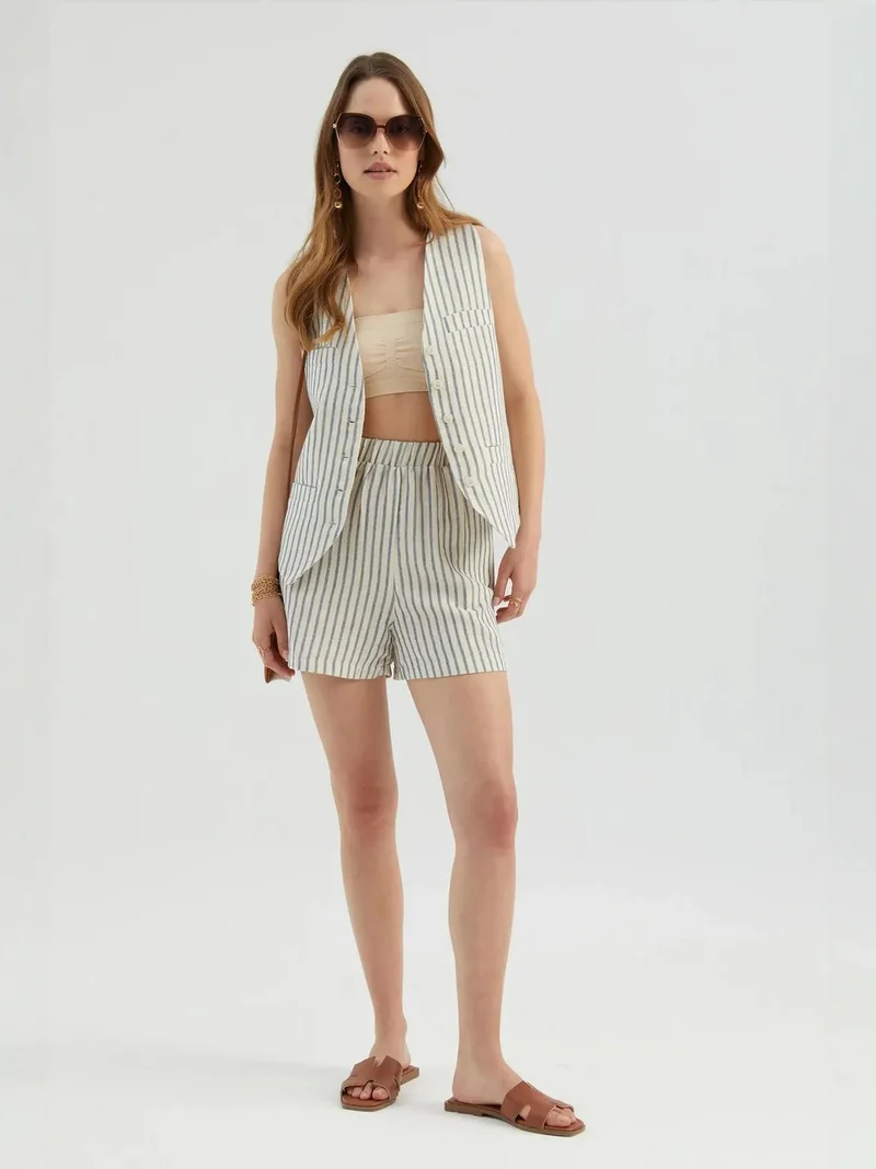 Striped High Waist Elastic Waist Shorts