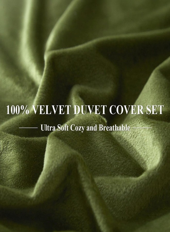 Ivellow Velvet Duvet Cover Queen Set Sage Green Comforter Cover 3Pcs Ultra Soft Cover Breathable Solid Luxury Flannel Velour Duvet Cover Zipper Closure Corner Tie - Image 5