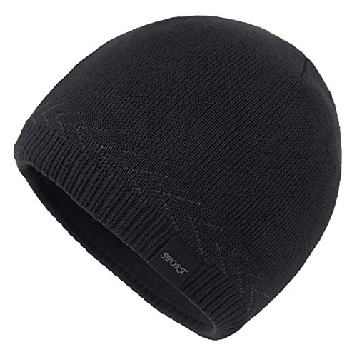 OMECHY Mens Winter Warm Knitting Hats Plain Skull Beanie Cuff Toboggan Knit Cap Black - Image 1
