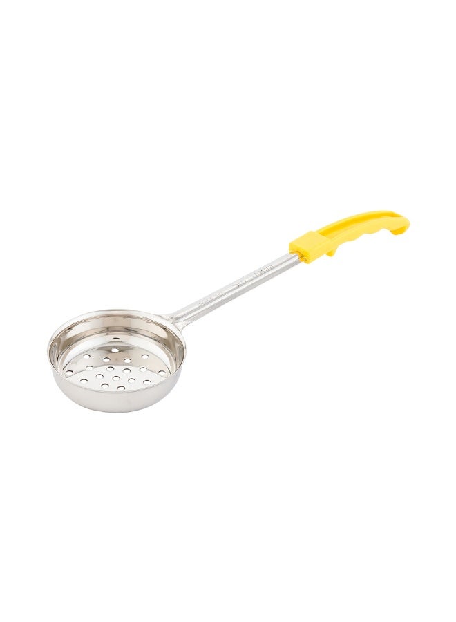 Restaurantware Met Lux 5 Ounce Portion Ladle, 1 Perforated Portion Serving Spoon - Yellow Handle, Dishwashable, Stainless Steel Slotted Serving Utensil, Multipurpose, For Serving Pasta - Image 1