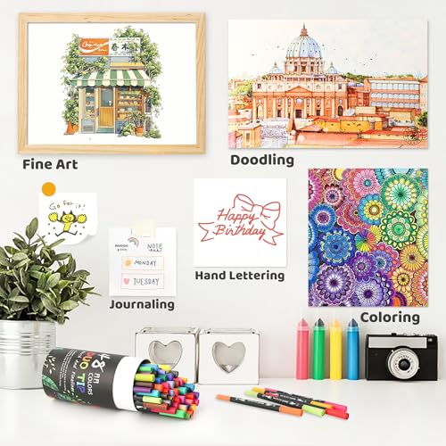 ZSCM QUALITY DECIDES THE FUTURE ZSCM 48 Colors Markers for Adult Coloring Books No Bleeding - Duo Tip Art Pens, Fine & Brush Coloring Marker for Adult Calligraphy, Illustration, Cards Drawing, Note taking Lettering, Journaling - Image 5