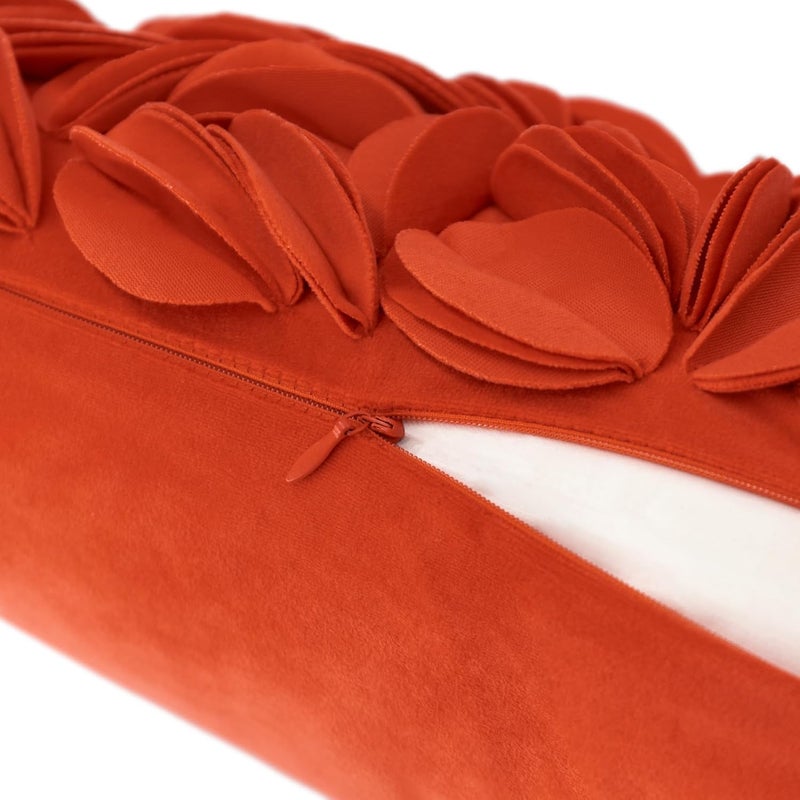 KINGROSE Handmade 3D Floral Decorative Throw Pillow Case Solid Flower Cushion Covers Decorative Pillow Cover for Bed Living Room Sofa Couch Home 12 x 20 Inches Velvet Dark Orange - Image 3