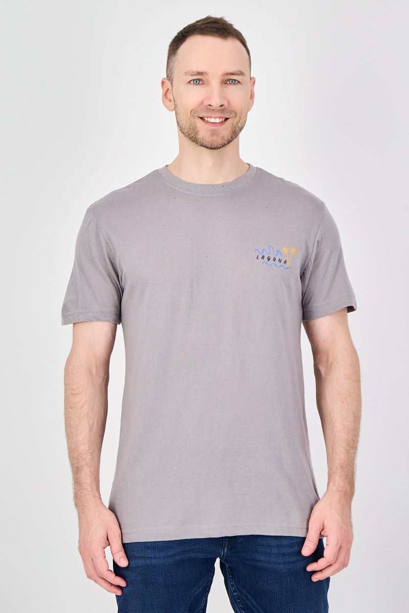 Laguna Men Crew Neck Short Sleeve Graphic Print T-Shirt, Taupe - Image 1