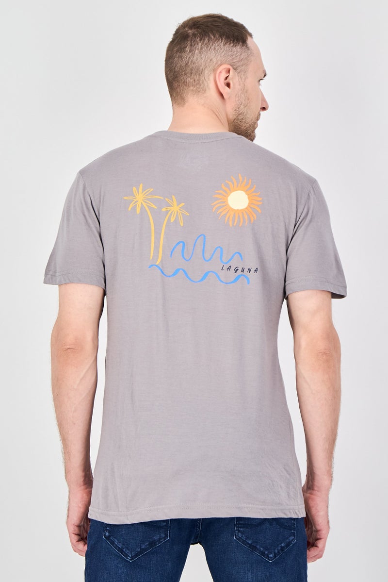 Laguna Men Crew Neck Short Sleeve Graphic Print T-Shirt, Taupe - Image 3