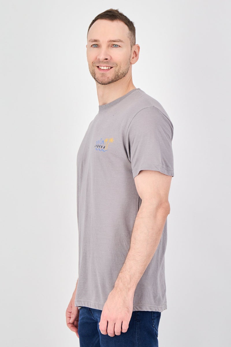 Laguna Men Crew Neck Short Sleeve Graphic Print T-Shirt, Taupe - Image 2