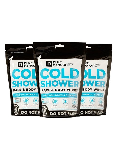Duke Cannon Cold Shower Cooling Field Towels - 45 Pack, Menthol-Infused for Instant Cooling, Aloe, Jojoba & Chamomile, Individually Wrapped for Freshness