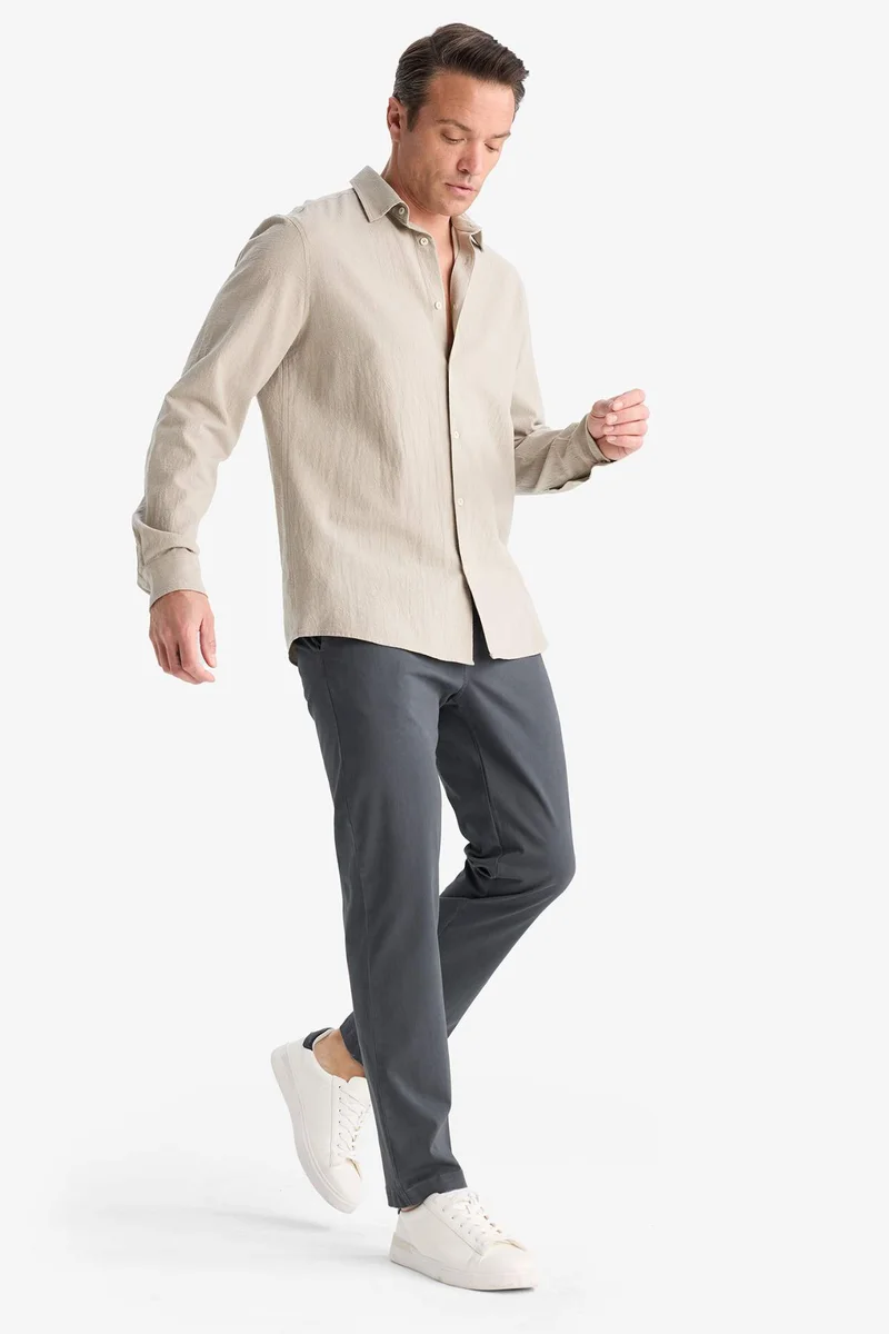 ديفاكتو Regular Fit Polo Collar Cotton Long Sleeve Shirt