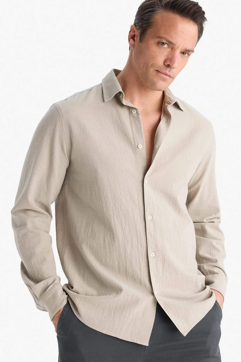 ديفاكتو Regular Fit Polo Collar Cotton Long Sleeve Shirt