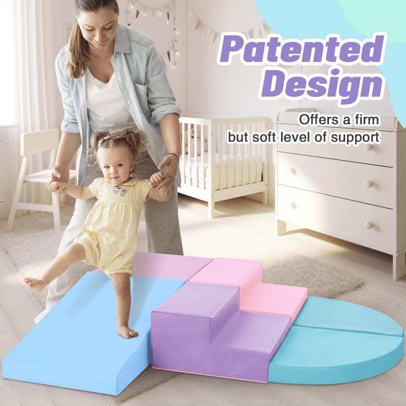 TODIBY 6-Piece Foam Climbing Blocks for Toddlers: Colorful Climbing Gym PU Leather Baby Foam Building Blocks Indoor Toy - Image 2