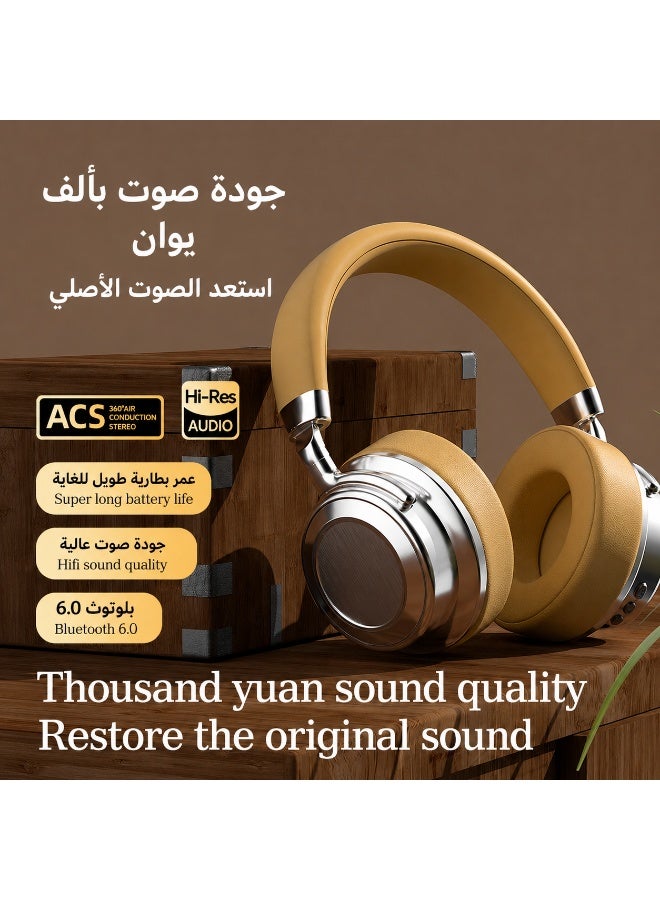 سماعات رأس CR-9 Retro لاسلكية تعمل بالبلوتوث، سماعة رأس معدنية فوق الأذن مع صوت ستيريو عميق، ميكروفون مدمج، سماعات رياضية عصرية للبالغين والمراهقين، متوافقة مع هواتف iPhone وAndroid والأجهزة اللوحية - Image 1