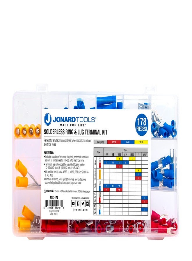 جونارد تولز طقم أطراف حلقية وطرفية بدون لحام من جونارد تولز TCK-178 مع وصلات طرفية وحلقة وشوكة ومجرفة، 178 قطعة - Image 1