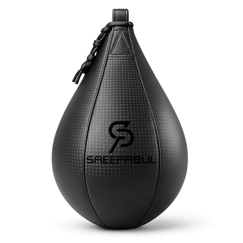 SAEEPABUL Speed Bag,Speed Bag for Boxing,PU Leather Reflex Training Pear Shaped Punching Bag,Fast Reaction Skills Development Perfect for Kids Teens Adults Boxing Coaches Black - Image 1