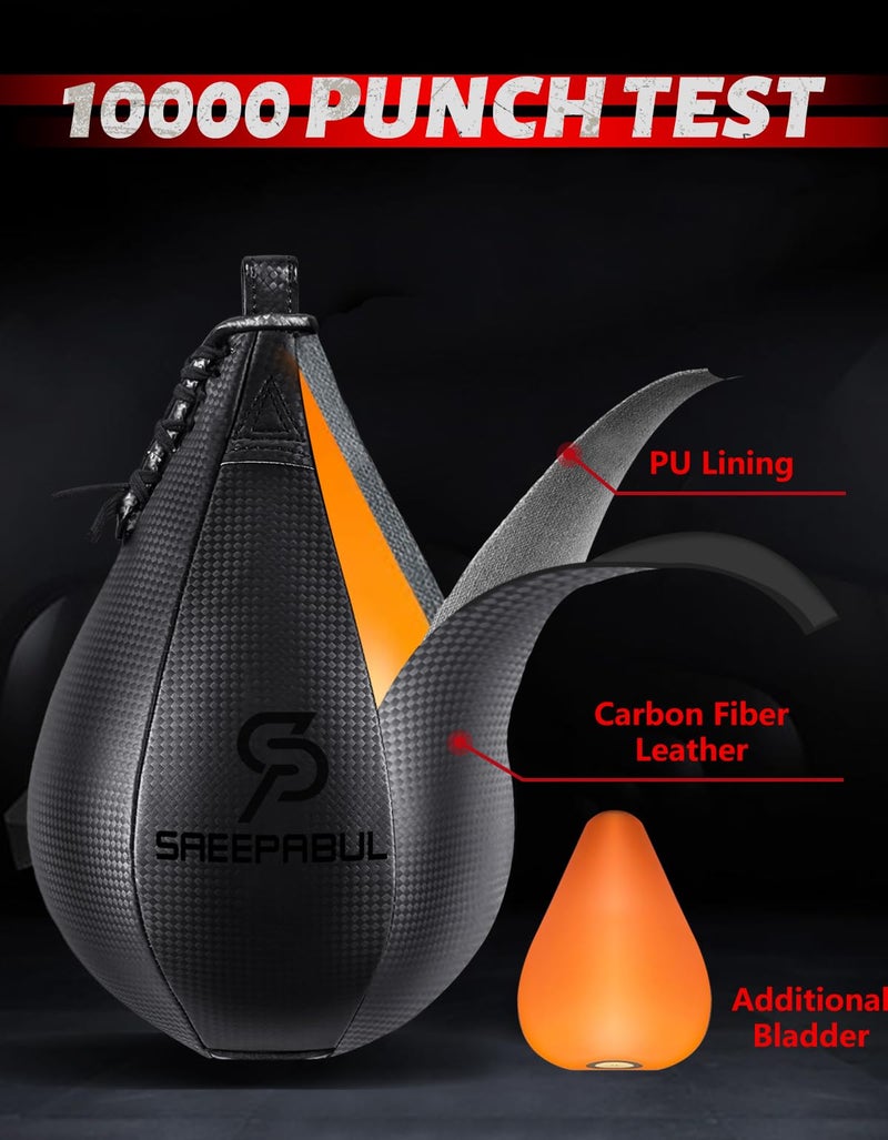 SAEEPABUL Speed Bag,Speed Bag for Boxing,PU Leather Reflex Training Pear Shaped Punching Bag,Fast Reaction Skills Development Perfect for Kids Teens Adults Boxing Coaches Black - Image 2