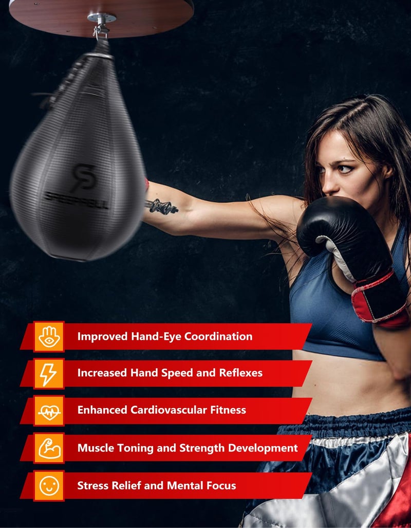 SAEEPABUL Speed Bag,Speed Bag for Boxing,PU Leather Reflex Training Pear Shaped Punching Bag,Fast Reaction Skills Development Perfect for Kids Teens Adults Boxing Coaches Black - Image 5