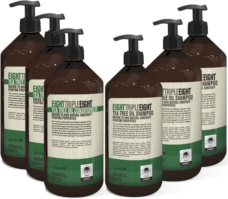Eight Triple Eight Tea Tree Oil Hair Care Set 3x Shampoo 3x Conditioner 1 Litre