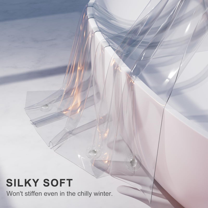 AmazerBath Shower Curtain Liner, 100% EVA Silky Soft Clear Heavy Duty Shower Curtain and Liner 2-in-1, 72x72 Luxury Plastic Weighted Bathroom Shower Liner, 12 Rustproof Grommets & 3 Heavyweight Stones - Image 2