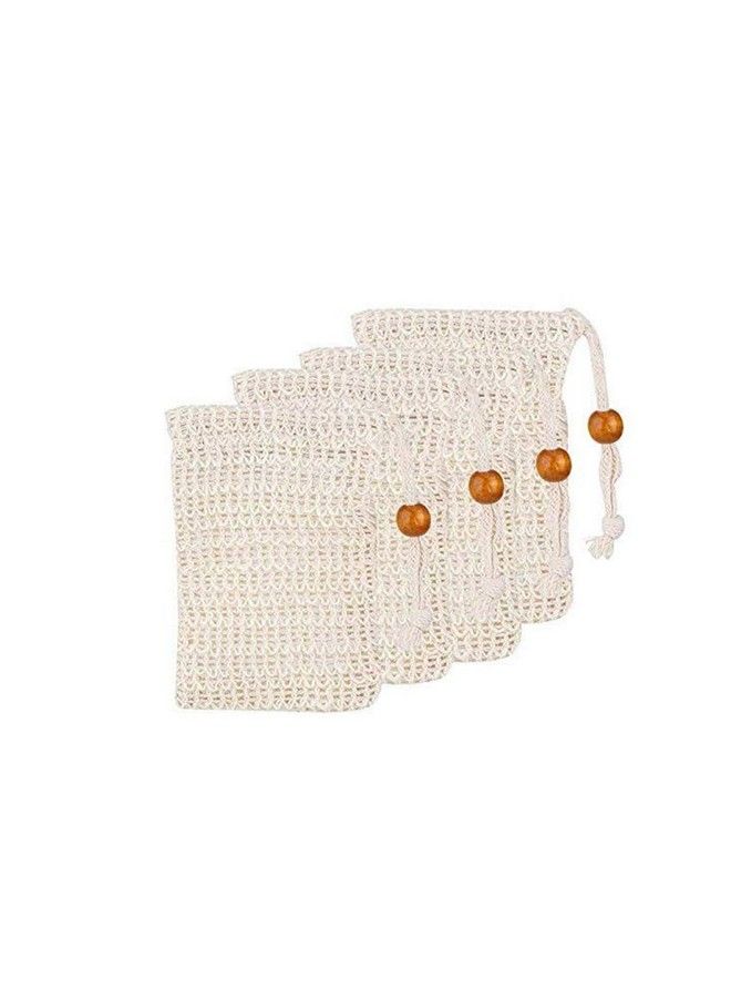 AISIBO 4 Pieces Exfoliating Loofah Pouch For Soap Saver Bag Natural Sisal Soap Bag Hand Made Soap Bag Mesh Soap With Drawstring For Shower Bath Foam  - Image 2