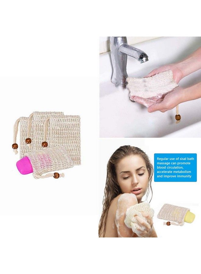 AISIBO 4 Pieces Exfoliating Loofah Pouch For Soap Saver Bag Natural Sisal Soap Bag Hand Made Soap Bag Mesh Soap With Drawstring For Shower Bath Foam  - Image 5