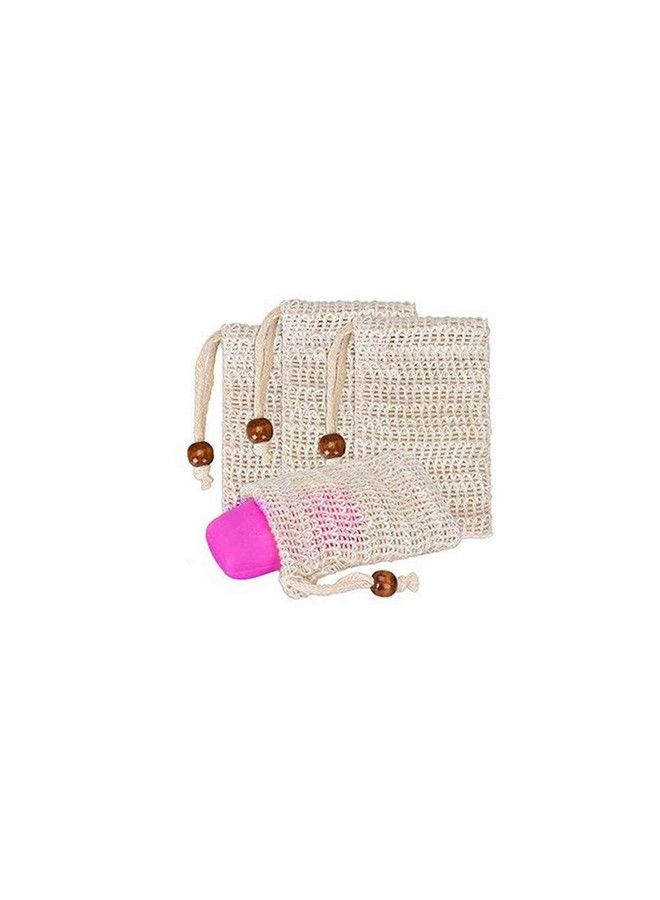 AISIBO 4 Pieces Exfoliating Loofah Pouch For Soap Saver Bag Natural Sisal Soap Bag Hand Made Soap Bag Mesh Soap With Drawstring For Shower Bath Foam  - Image 3