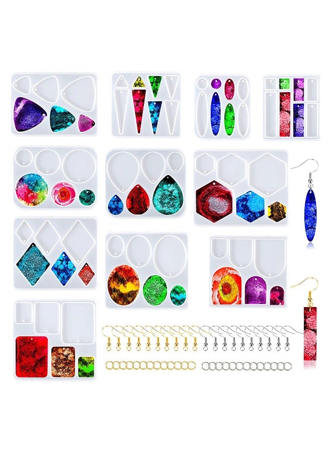 11Pcs Resin Molds Jewelry, Earrings Silicone Molds for Epoxy Resin, DIY Jewelry Resin Casting Molds for Pendant, Earrings, Necklace, Keychains - Image 1