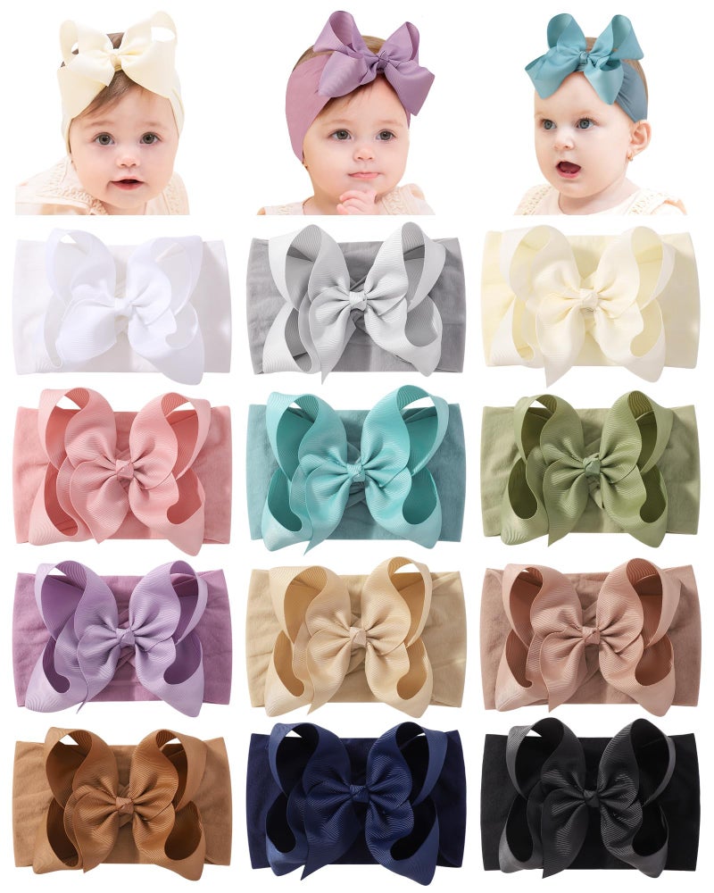 doboi 12pcs Big Baby Bows Baby Girl Headbands Ribbon Bow Hair Accessories Nylon Headband Bows for Baby Girls Infant Newborn Toddler - Image 1