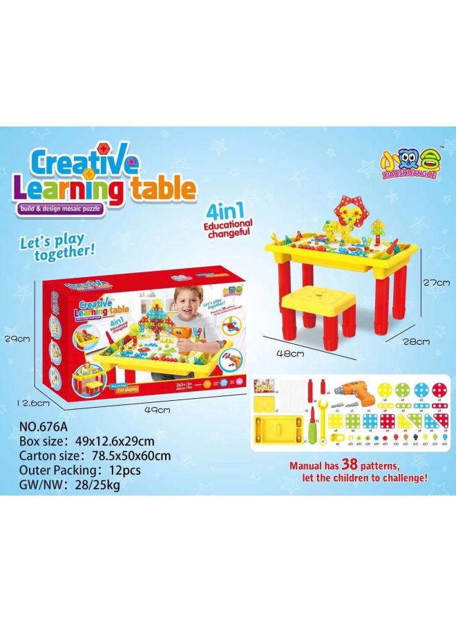 Electric Drill Screw Jigsaw 3D Three-dimensional Mushroom Nail Platter Children's Early Education Disassembly Building Blocks Toy-Color:676A Creative Tables And Chairs - Image 1