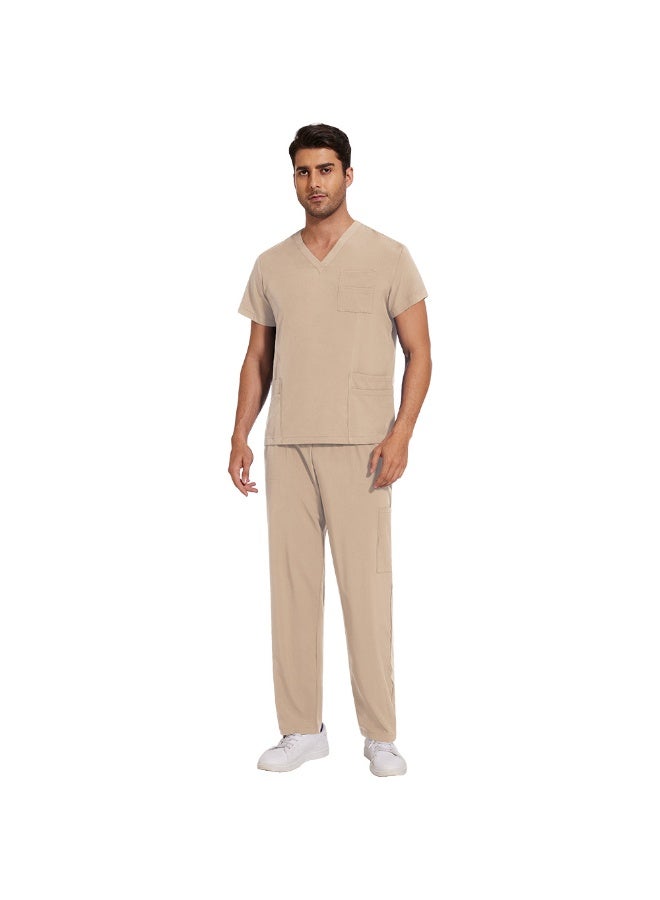 NIBEMINENT Scrubs Uniform Men Workwear Lab Work Clothes Uniforms Health Service Nursing Uniforms Short Sleeve V-neck Scrubs Tops+Pants Suit - Image 1