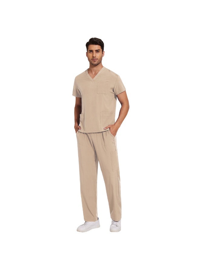 NIBEMINENT Scrubs Uniform Men Workwear Lab Work Clothes Uniforms Health Service Nursing Uniforms Short Sleeve V-neck Scrubs Tops+Pants Suit - Image 2
