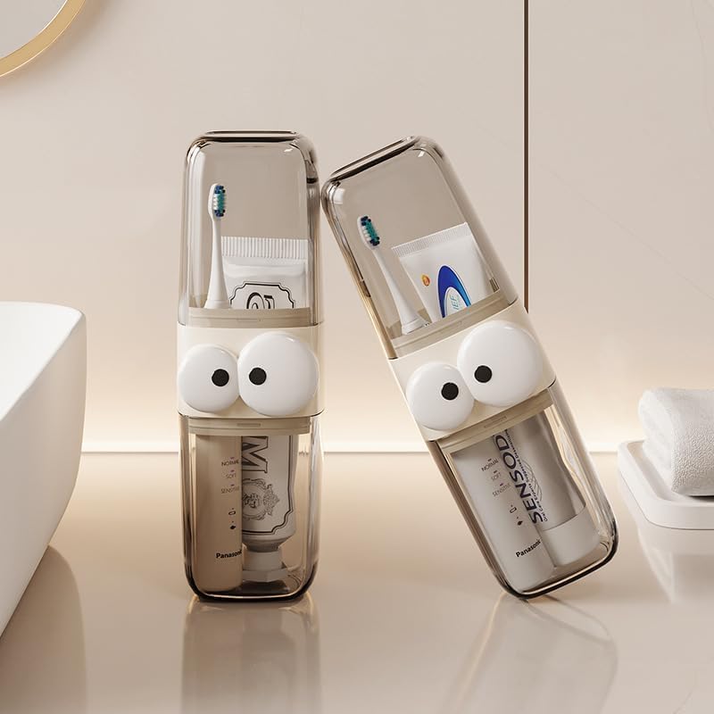 Leawall Travel Toothbrush Holder Bathroom Organizer with Cute Eye Design – Unbreakable, Stackable, Dustproof Water Cups for Kids & Adults – Modern Vanity Accessory - Image 1