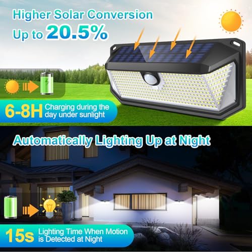 Brightever Solar Outdoor Lights, 4000LM 388 LEDs Motion Sensor Solar Powered Outdoor Light, IP65 Waterproof Exterior Flood Security Lights with 270° Wide Angle & 3 Modes for Patio Garage, 2-Pack - Image 2