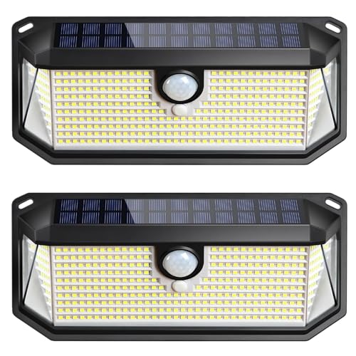 Brightever Solar Outdoor Lights, 4000LM 388 LEDs Motion Sensor Solar Powered Outdoor Light, IP65 Waterproof Exterior Flood Security Lights with 270° Wide Angle & 3 Modes for Patio Garage, 2-Pack - Image 1
