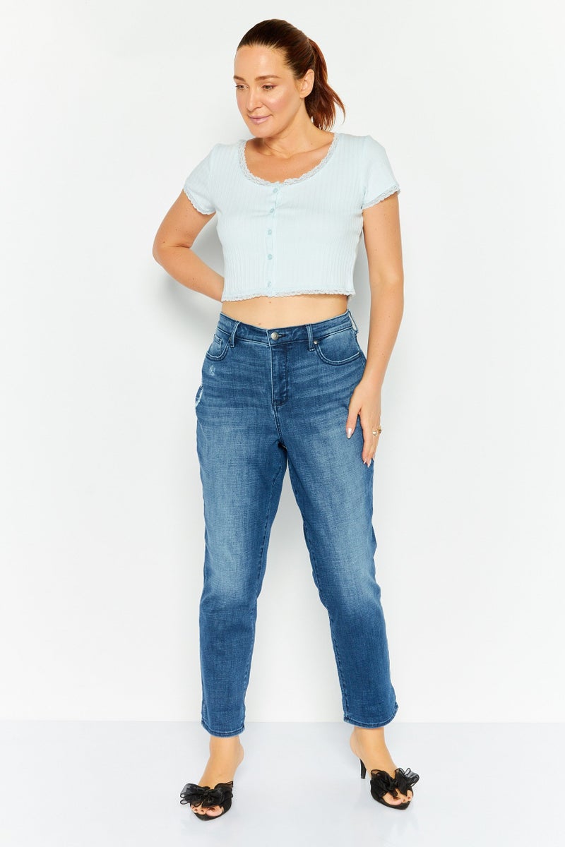 NYDJ Women Regular Fit High Waist Rip Stretchable Denim, Blue - Image 3