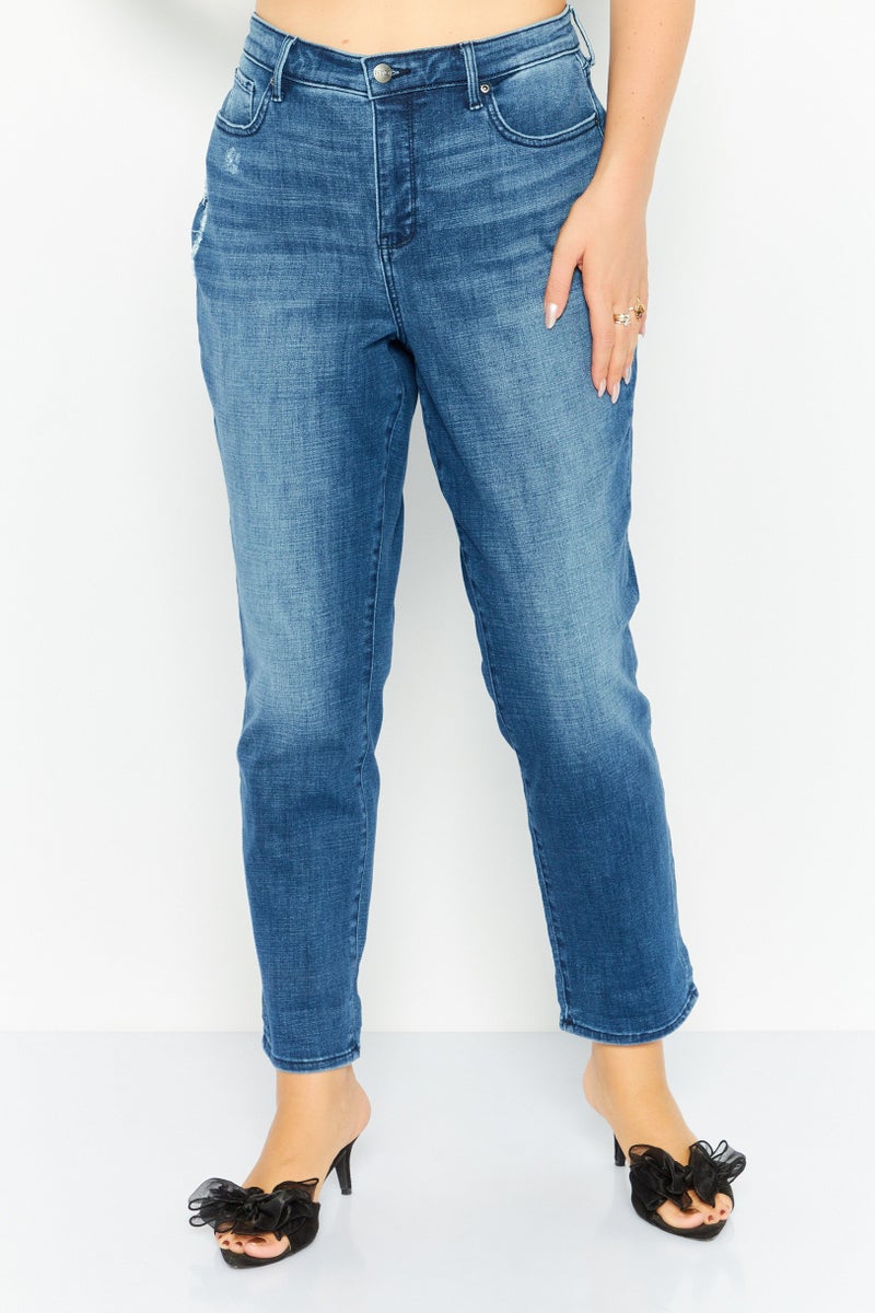 NYDJ Women Regular Fit High Waist Rip Stretchable Denim, Blue - Image 1