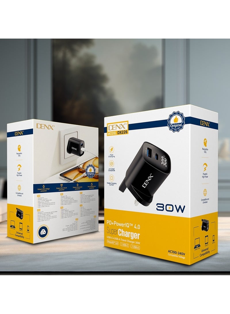 Denx DENX 30W Super Fasr Charger Dual Port USB-C+USB-A Travel Charger 30W, PD+PowerIQ 4.0, Fast Charging, Universal Compatible Devices and Stable Charging Current, DX226  - Image 2