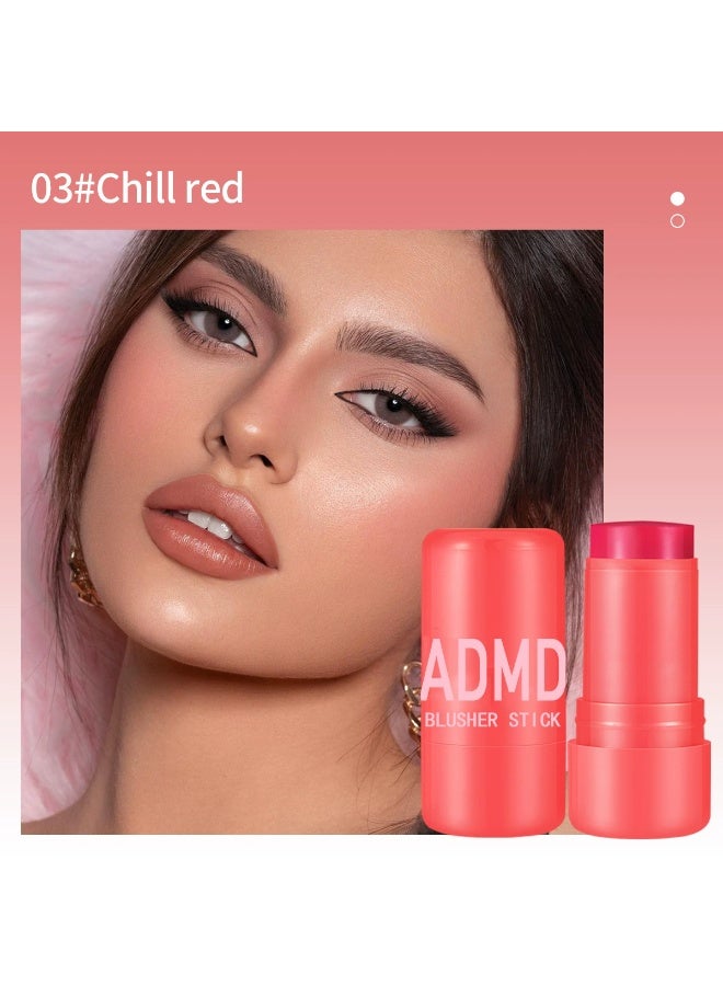 ADMD Jelly Blush， blush for cheeks eyes and lips, natural blush, waterproof and sweat-proof, tinted solid stick, long-lasting nude makeup multi-purpose color stick cream blush 03#Chill red - Image 2