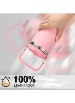 BUPY 30 Oz Stainless Steel Insulated Tumbler Coffee Cup with Flip Straw Mouth Lid & Rotating Handle for Travel Sports, Keep Drinks Cold 24 Hours, Cup holder Friendly, Pink  - Image 2