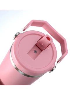 BUPY 30 Oz Stainless Steel Insulated Tumbler Coffee Cup with Flip Straw Mouth Lid & Rotating Handle for Travel Sports, Keep Drinks Cold 24 Hours, Cup holder Friendly, Pink  - Image 5