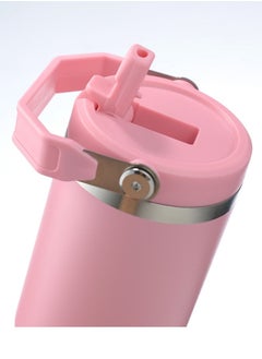 BUPY 30 Oz Stainless Steel Insulated Tumbler Coffee Cup with Flip Straw Mouth Lid & Rotating Handle for Travel Sports, Keep Drinks Cold 24 Hours, Cup holder Friendly, Pink  - Image 4