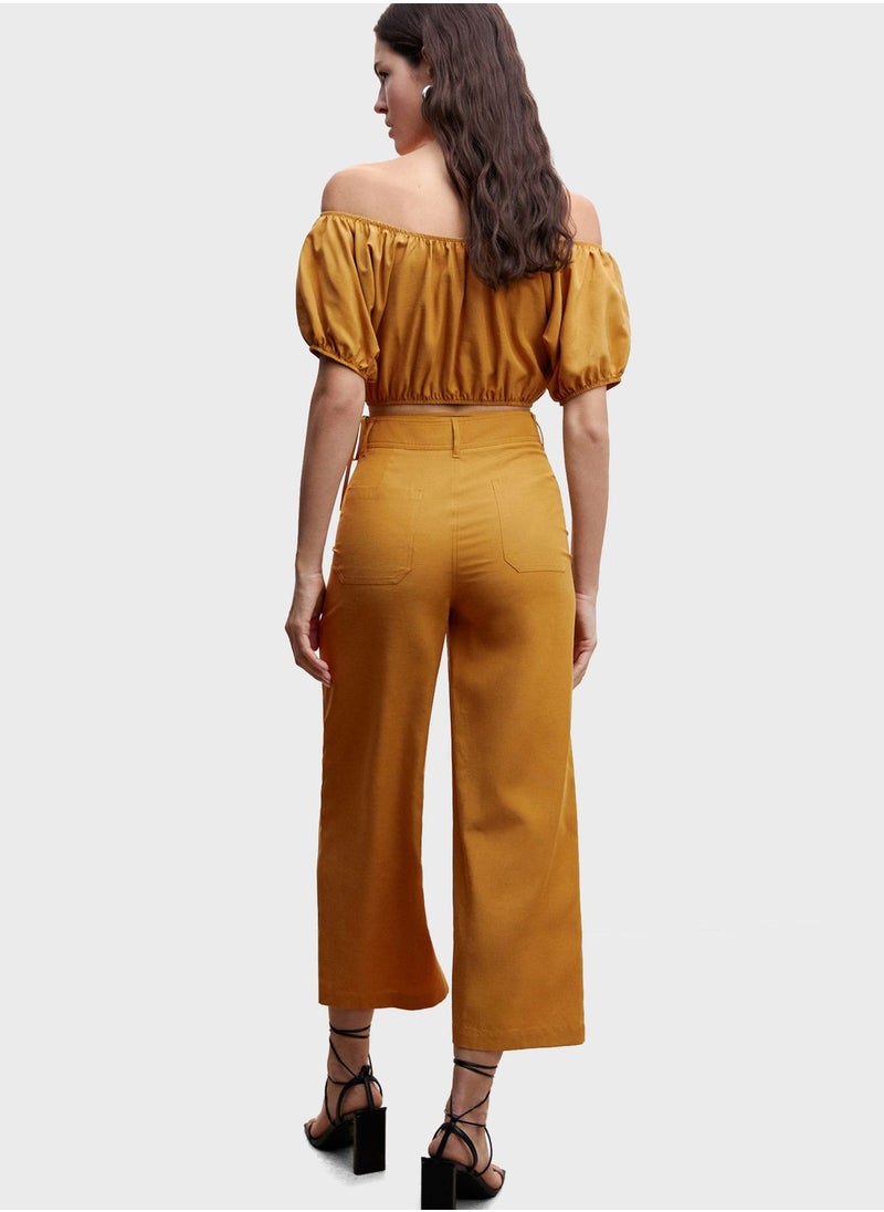 MANGO - Puff Sleeve Off-Shoulder Crop Top - Image 1