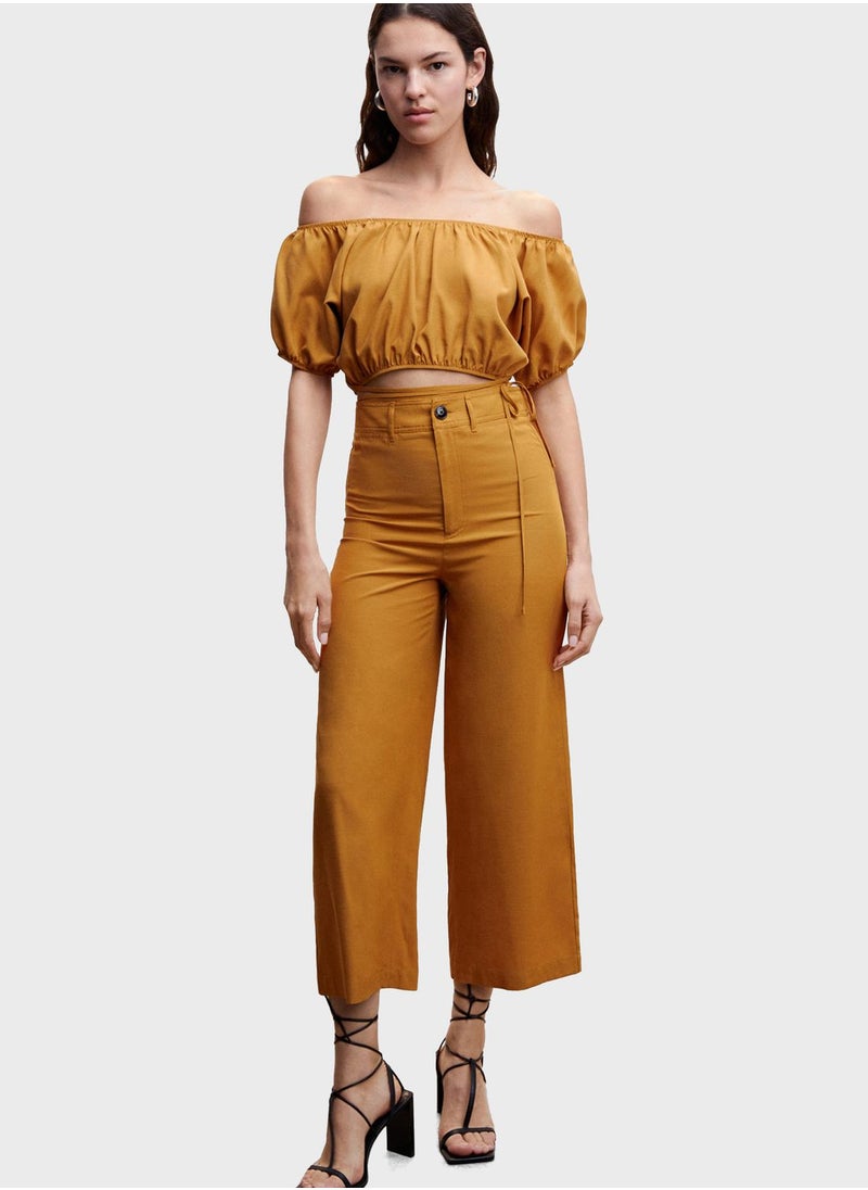 MANGO - Puff Sleeve Off-Shoulder Crop Top - Image 1