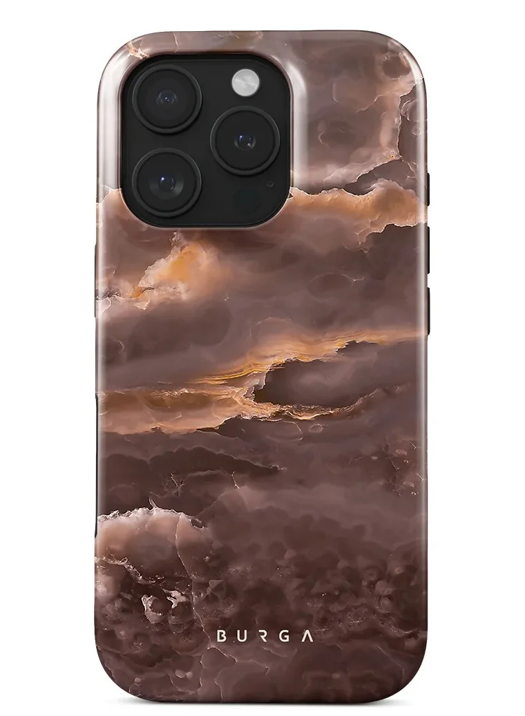 BURGA Premium Dual-Layer Protective Case for iPhone 16 Pro - Fire Wood Design with Brown Marble Finish - Durable, Shock-Resistant, and Sleek Cover for Maximum Protection
