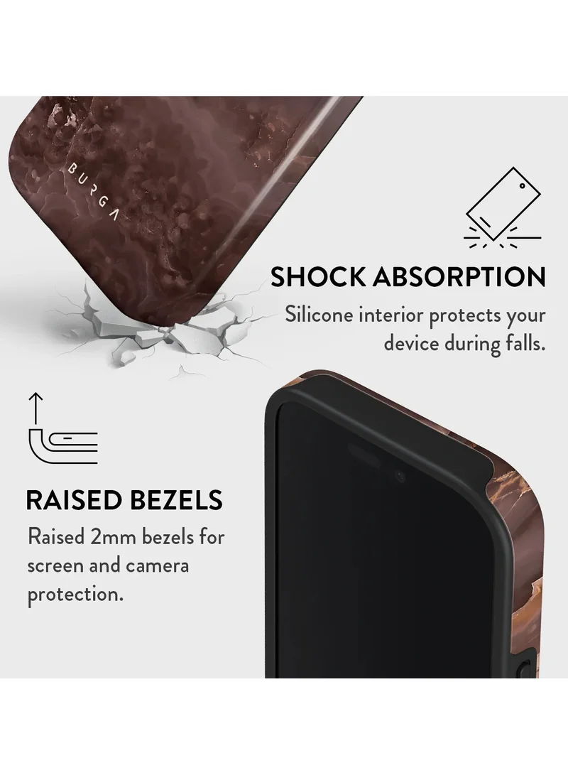 BURGA Premium Dual-Layer Protective Case for iPhone 16 Pro - Fire Wood Design with Brown Marble Finish - Durable, Shock-Resistant, and Sleek Cover for Maximum Protection